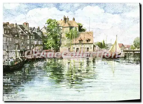 Cartes postales moderne Honfleur Aquarelle De Jean Louis Thibaut Le Vieux Bassin La Lieutenance 1976