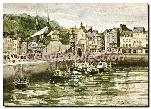 Cartes postales moderne Honfleur Aquarelle De Jean Louis Thibaut perspectives de l'avant-port 1979