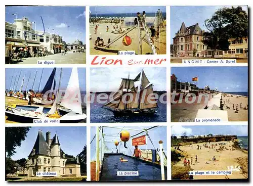 Cartes postales moderne Lion Sur Mer UNCMT centre A Sorel plage club de voile piscine camping