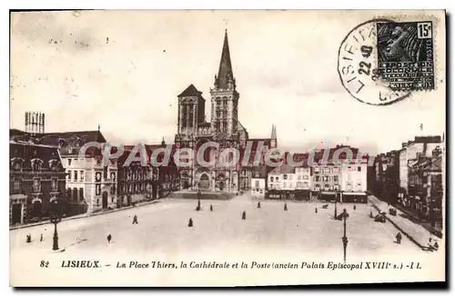 Cartes postales Lisieux La Place Thiers La Cathedrale Et La Poste