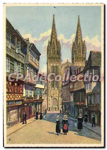 Cartes postales moderne Quimper La Cathedrale aquarelle