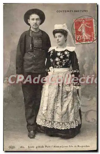 Ansichtskarte AK Costumes Bretons Jeune Gars De Pont I'Abbe Et Jeune fille de Rosporden