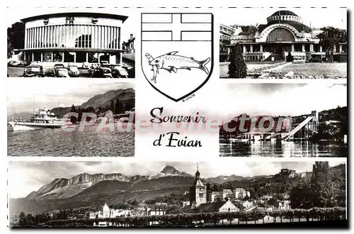 Cartes postales Evian Les Bains Le Casino palais des festivit�s bateau le Lausanne plage