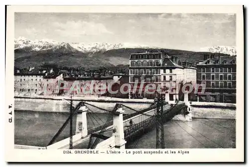 Ansichtskarte AK Grenoble L'Isere Le Pont Suspendu Et Les Alpes