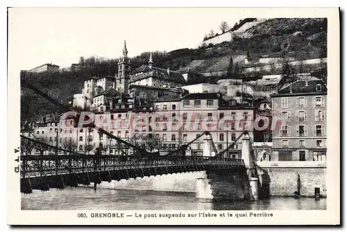 Cartes postales Grenoble Le Pont Suspendu Sur I'Isere Et Le quai Perriere