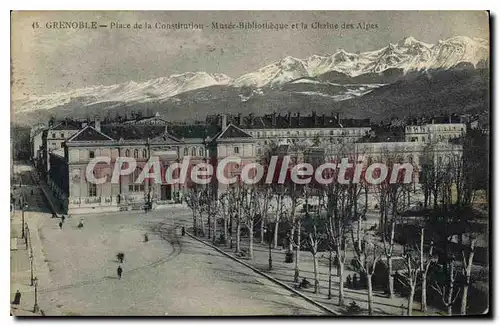 Cartes postales Grenoble Place De La Constitution Musee Bibliotheque Et La Chaine Des Alpes