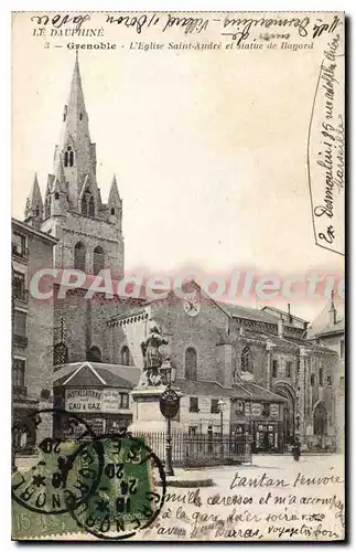 Cartes postales Grenoble L'Eglise Saint Andre Et Statue De Bayard