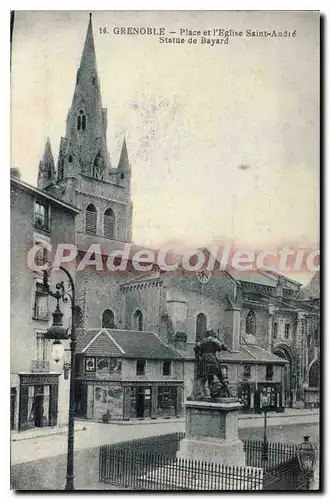 Cartes postales Grenoble Place Et I'Eglise Saint Andre Statue De Bayard