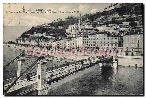 Ansichtskarte AK Grenoble L'Isere Le Pont Suspendu Et Le Quai Perriere