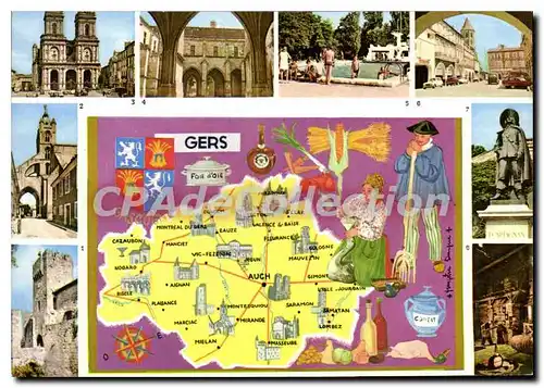 Moderne Karte Travers Le Gers Larresingle Mirande Auch Condom Eauze Fleurance distillerie Armagnac