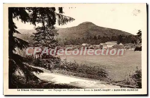 Cartes postales paysage aux trois cornes route de Saint Vaury � Bussiere Dunoise