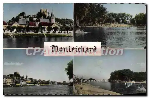 Cartes postales En Touraine Montrichard L'eglise et le donjon La plage Vue generale Le Cher et le pont