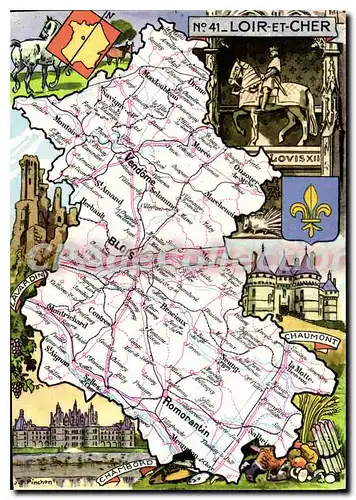 Moderne Karte Loir et Cher Forme en 1790 de parties de la Touraine et de l'Orleanais