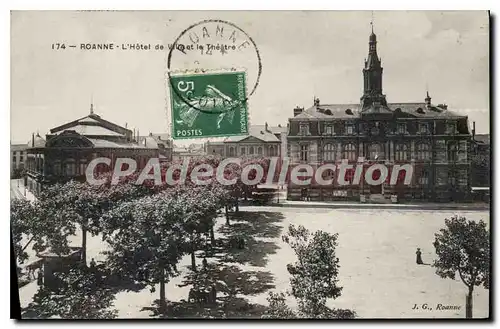 Cartes postales Roanne L'Hotel de Vilee et le Theatre