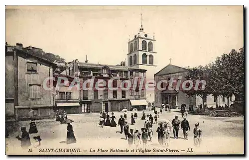 Cartes postales Saint Chamond La Place Nationale et l'Eglise Saint Pierre