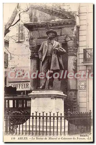 Cartes postales Arles La Statue de Mistral et Colonnes du Forum