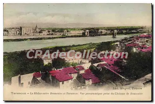 Ansichtskarte AK Tarascon Le Rhone entre Beaucaire et Tarascon Vue Panoramique Prise du Chateau de Beaucaire