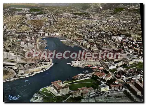 Moderne Karte Marseille B du Rh Vue aerienne panoramique sur le Vieux Port et la Ville