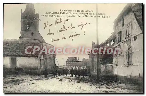 Cartes postales La Guerre en Haute Alsace ASPACH-le-HAUT 29 d�cembre 1914 quartiers mairie �glise