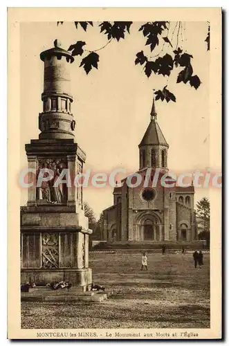 Cartes postales Montceau les Mines Le Monument aux Morts et l'Eglise