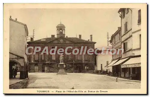 Cartes postales Tournus Place de l'Hotel de Ville et Statue de Greuze