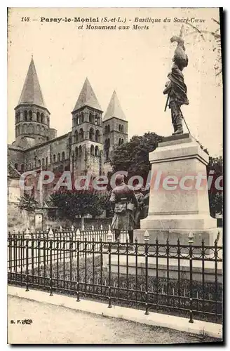 Cartes postales Paray le Monial Basilique du Sacre Coeur et Monument aux Morts