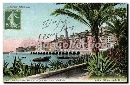 Cartes postales Menton La Ville et le Quai entre les Palmiers