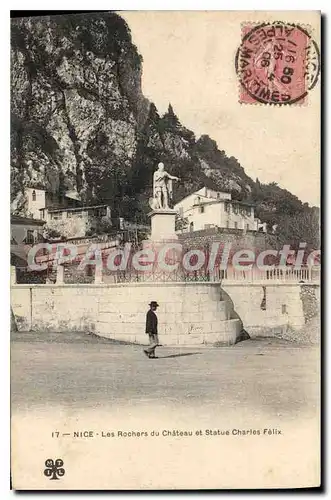 Cartes postales Nice les Rochers du chateau et statue Charles Felix