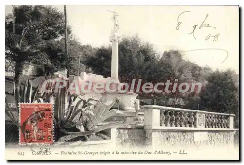 Cartes postales Cannes Fontaine St Georges erigee a la memoire du Duc d'Albany