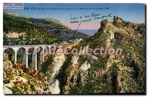 Cartes postales Eze A M Le Village et le Viaduc de la Moyenne Corniche