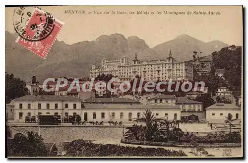 Cartes postales Menton Vue sur la Gare les Hotels et les Montagnes de Sainte Agnes