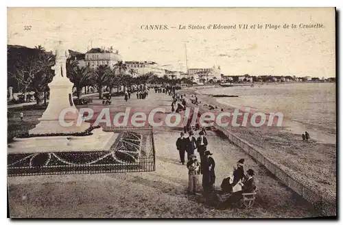 Cartes postales Cannes La Staue d'Edouard VII et la Plage de la Croisette