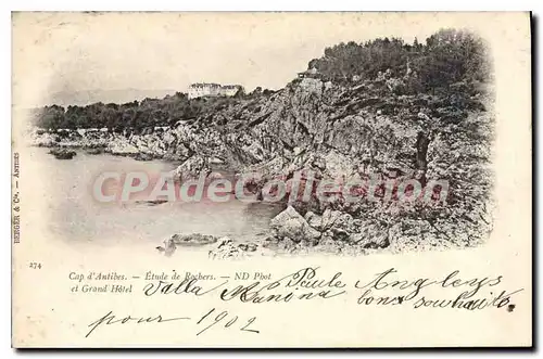 Cartes postales Cap d'Antibes Etude de Rochers et grand Hotel