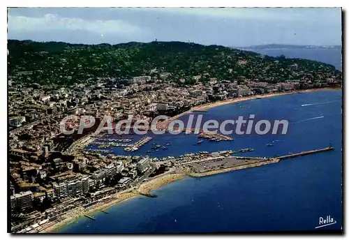 Moderne Karte La Cote d'Azur Cannes Vue generale aerienne sur la plage du Midi le port la croisette et la col