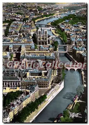 Moderne Karte Paris Vue aerienne La Seine rive gauche de l'Ile de la Cite l'Eglise Notre Dame de Paris