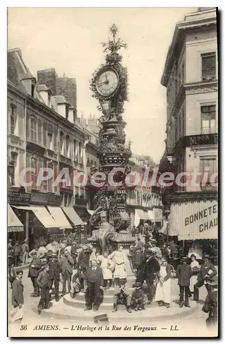 Cartes postales Amiens L'Horloge et la Rue des Vergeaux