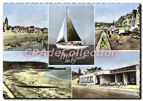 Moderne Karte Mers Les Bains (Somme) La digue promenade Vue generale de la plage Le Casino (Fournier Arch) La