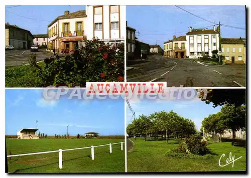 Moderne Karte Tarn et Garonne Aucamville Place de la Poste Vue generale Le terrain de sports Le foubourg