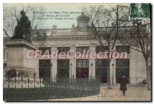 Cartes postales Avignon La Gare Vue exterieure et Statue de Girard tissage m�canique