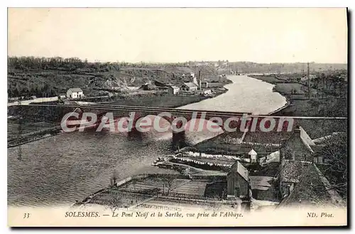 Cartes postales Solesmes Le Pont Neuf et la Sarthe vue prise de l'Abbaye