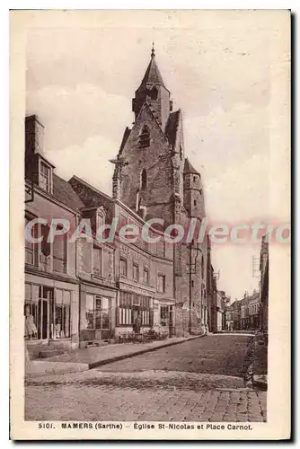 Cartes postales Mamers Sarthe Eglise St Nicolas et Place Carnot