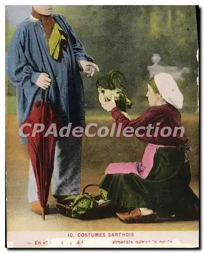 Cartes postales Costumes Sarthois j'aimerais mieux la poule
