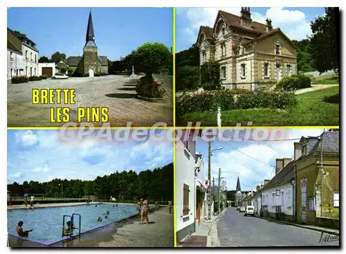 Cartes postales moderne Brette les Pins Sarthe La Place Le Lycee agricole La piscine la rue des glycines