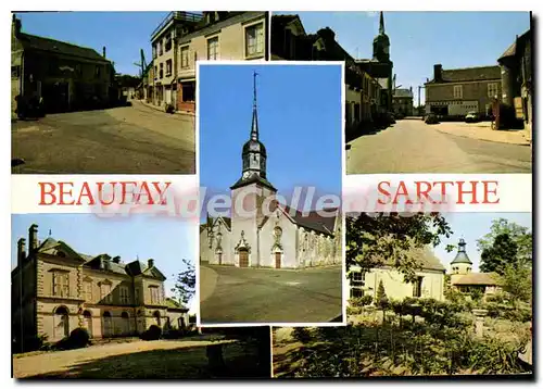 Moderne Karte Beaufay Sarthe L'Eglise le centre du Bourg chateau du Chesnay rue principale