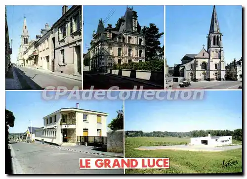 Cartes postales moderne Le Grand Luce Sarthe La grand rue l'eglise la poste le terrain de sports