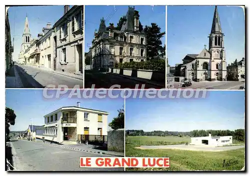 Cartes postales moderne Le Grand Luce Sarthe La grand rue l'eglise la poste le terrain de sports