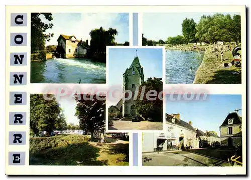 Cartes postales moderne Connerre Sarthe Le Moulin de la Croix Le terrain de camping l'Hotel de ville la plage l'Eglise