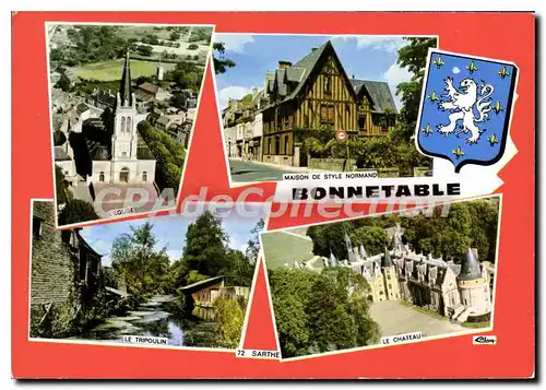 Moderne Karte Bonnetable Sarthe l'Eglise Maison de style Normand Le Chateau Le tripoulin