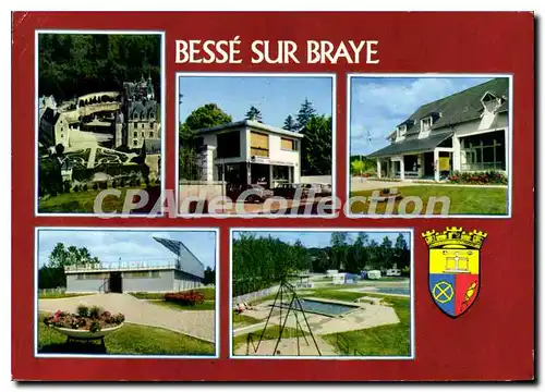 Moderne Karte Besse sur Braye Sarthe Chateau de Courtanvaux La poste la piscine le camping