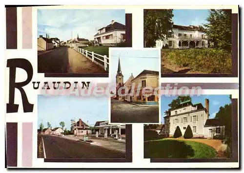 Cartes postales moderne Ruaudin Sarthe L'Eglise Rue principale station service la Monerie